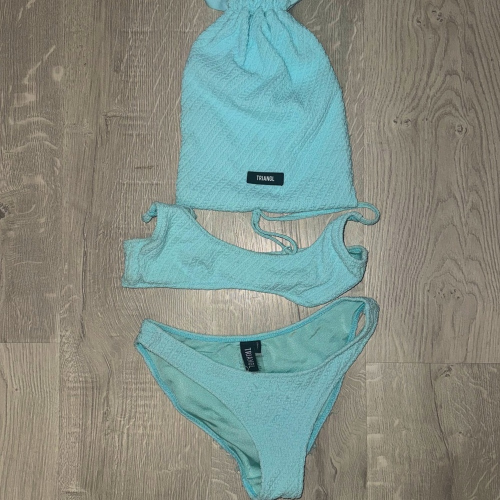 Triangl Woven Bikini in Teal/Light Blue🩵🐋🩱